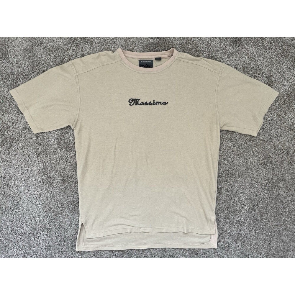Mossimo Embroidered Spellout Short Sleeve T Shirt Sz XL Beige Y2K Vintage